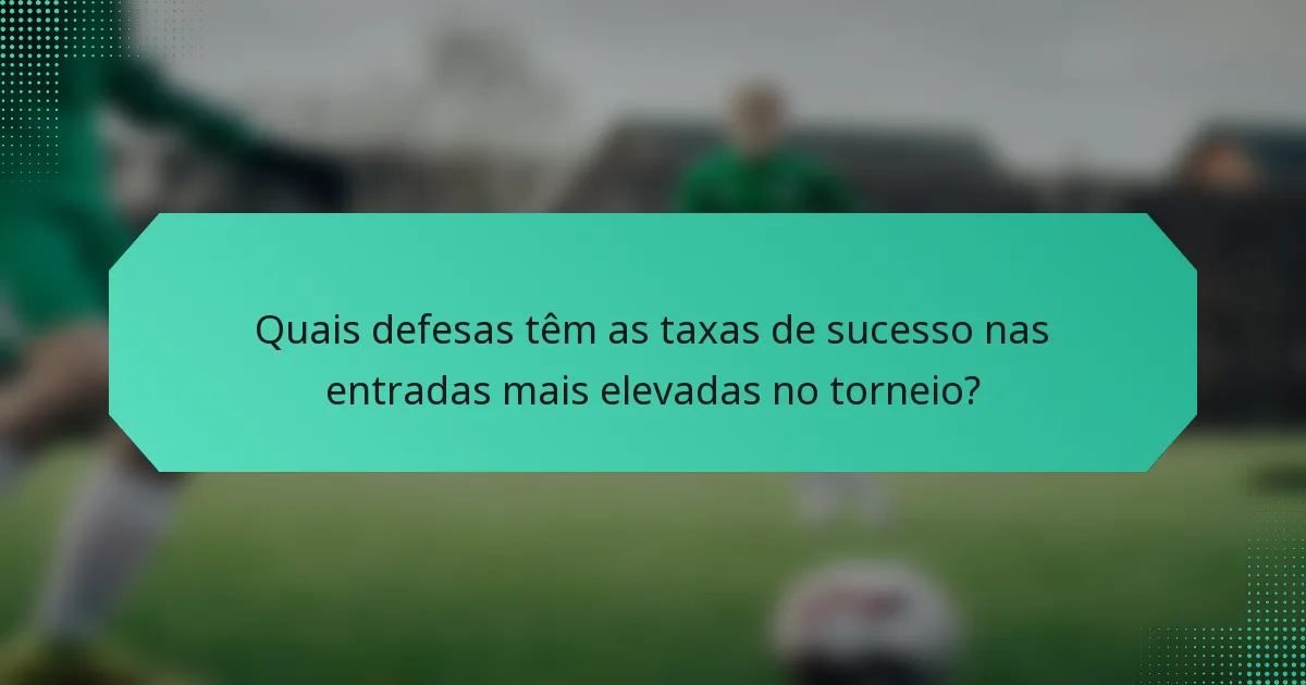 Quais defesas têm as taxas de sucesso nas entradas mais elevadas no torneio?